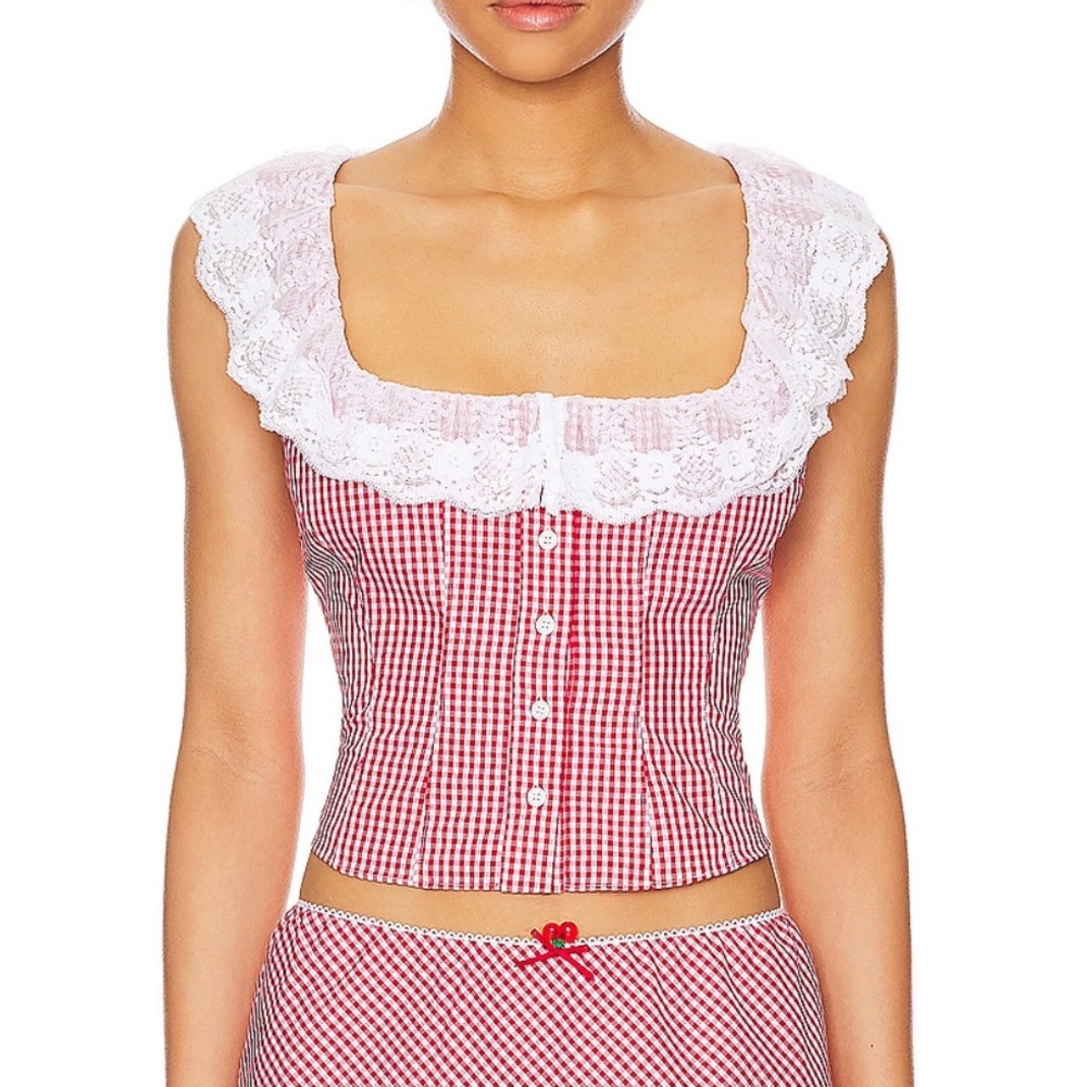 Danielle Guizio red plaid Paloma top